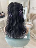 編み込みハーフアップ