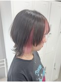 インナーカラーピンクヘアーブリーチダブルカラーウルフカット