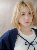 ブリーチオンカラー金髪ニュアンスパーマボブディA0川口20代30代