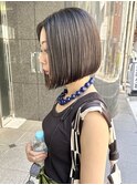 前下がりボブ 切りっぱなしボブ 縮毛矯正 タッセルボブ 銀座