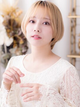 カバーヘア ブリス 戸田公園西口店(COVER HAIR bliss) シースルーバング金髪ひし形レイヤーショートa戸田公園10代20代