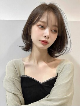 ノヴェル 旭ヶ丘店(NOVEL) 小顔外ハネミディアムアッシュ20代30代40代くびれミディ韓国ヘア