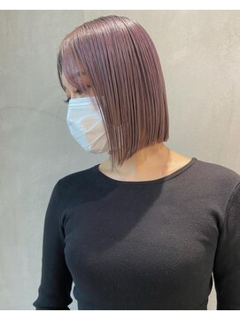 ヨーク(YOKE) 【YOKE】切りっぱなしボブパッツンボブラベンダーグレージュ