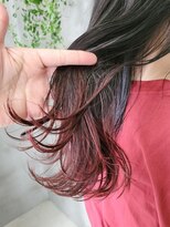 テトヘアー(teto hair) グラデーションカラー　赤　レッドブラウン　黒髪　レッドカラー