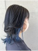 暗髪×黒髪 ブルーブラック インナーカラー