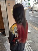 ロング艶髪×レッドグラデーションカラー