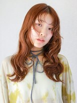 ガリカ 渋谷(Gallica)&nbsp;オレンジブラウンゆる波ロング顔まわりレイヤー前髪薄め艶髪