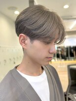 サンクマーケット 渋谷(cinq MARKET)&nbsp;渋谷メンズブリーチカラーオリーブカラーセンターパート30代40代