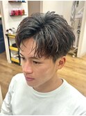 ワンカールニュアンスメンズパーマセンターパートメンズカット