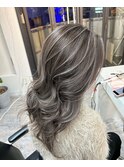 前髪アンブレラカラーこなれミディイメチェンウェーブパーマ