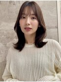 セミロング30代40代ストレートレイヤー前髪なし前髪あり表参道