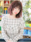 ピンクベージュ小顔ゆるふわミディアムh4大宮20代30代40代
