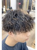 シャドウパーマ波巻きパーマツーブロック無造作マッシュ