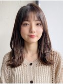 小顔 前髪 レイヤーカット くびれヘア ピンクベージュ "