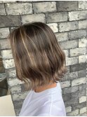 大人かわいい/レイヤーロング/グレーベージュ/前髪パーマ/柏