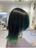 ウルフカット,エメラルドグリーン,デザインカラー【草加】