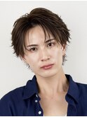 マッシュセンターパートツーブロックフェザーパーマウルフ