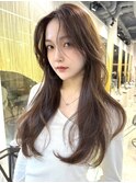 レイヤーカット 韓国ヘア カーテンバング ダブルカラー
