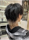 メンズウルフ インナーカラー ブロンド ブリーチカラー シルバー