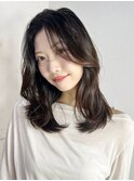 ロング暗めカラーグレージュ韓国ヘア顔周りレイヤー_F21114