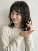 黒髪アッシュ小顔コテ巻き風パーマクラゲウルフA12上尾20代30代