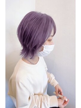 ラカットゾーン(la kutt zone) ダブルカラー ハイトーンカラー　ミディアムウルフ