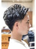 束感パーマウルフアップバング /ツーブロック刈り上げ　池袋a