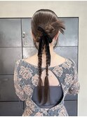 ロング結婚式参列ヘアセット三つ編みカチモリ卒業式セット/今枝