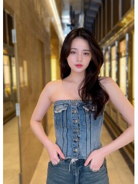 ラル 立川(lar) 暗髪セミロング_美髪ピンクブラウン切りっぱなしボブ