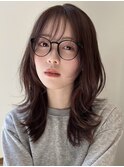 顔周りレイヤーカットくびれヘアミルクティーベージュカラー