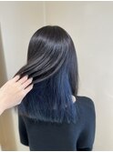 インナーカラー　イヤリングカラー　ネイビー　切りっぱなし