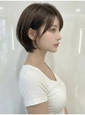 斜めバングマッシュショートボブレイヤーオリーブアッシュ20代p3