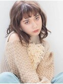 ミディアム小顔カット前髪ありくすみカラー10代20代30代40代