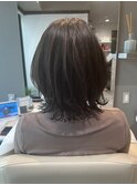 デザインカラーレイヤーカットウェットヘアオリーブベージュ