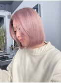 ボブダブルカラーハイトーンピンクヘアシースルーマッシュ小顔