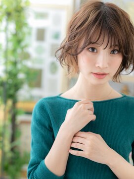 カバーヘア ブリス 川口(COVER HAIR bliss) イヤリングカラー韓国風ゆるふわボブパーマh4川口20代30代40代