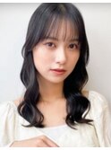 大人美人ハイレイヤーぱっつん前髪黒髪ロングワイドバンク