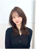 韓国くびれヘアロングフェイスレイヤーグレージュブラウン
