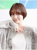 大人可愛いボブ×丸みショート×ミルクベージュ×ブリーチなし