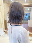 ブリーチなし切りっぱなしボブミディアムレイヤーボブ夏カラー