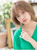 外国人風オリーブカラー前下がり外ハネミディb上尾10代20代30代