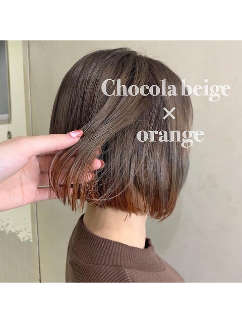 【裾カラー】オレンジ×切りっぱなしボブ