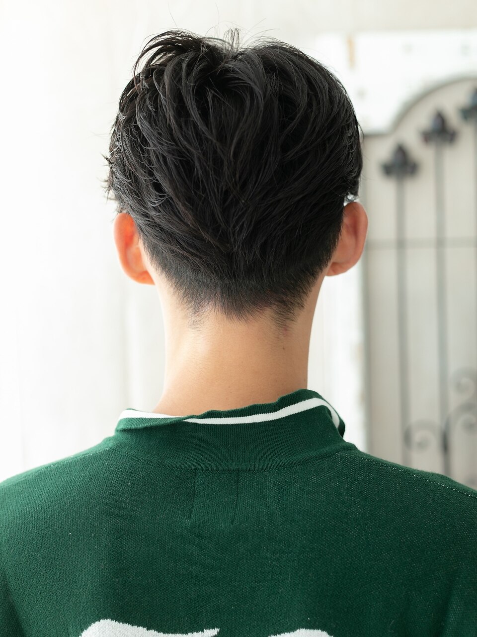 マッシュ アッシュブラック七三分けツーブロック好感マッシュヘアC上尾