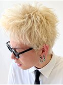 ハイトーンカラー/ベリーショート/ザクザク/ツーブロック金髪