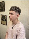 MEN'Sミドルスキンフェードシルバーメッシュカラー