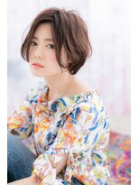 センターパートショコラアッシュ前下がりふわふわボブショートb1