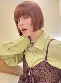 ミニボブ小顔顔まわりレイヤー暖色カラーオレンジベージュ/毛利