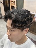 フェザーパーマ×センターパート