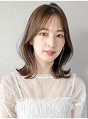 うる艶髪薄めバングデジタルパーマ美髪艶感チェリーブラウン