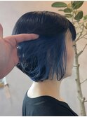 ナチュラルボブ×インナーカラーブルー